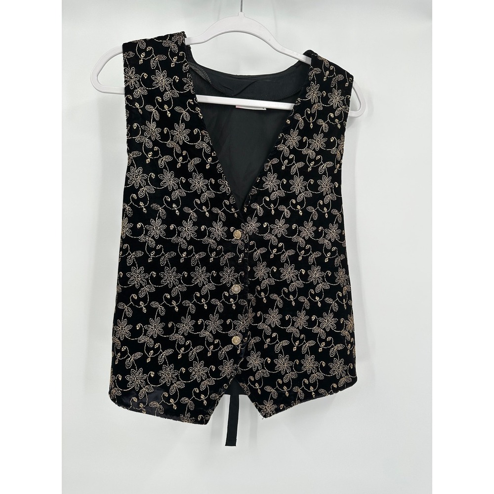 Womens Vintage Y2K Velvet Embroidered Vest Size L Victorian Steampunk Boho Indie